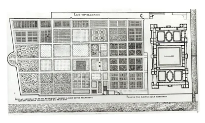 Plano del Palacio y Jardín de las Tullerías en París en el siglo XVI, publicado por A. Levy, siglo XIX